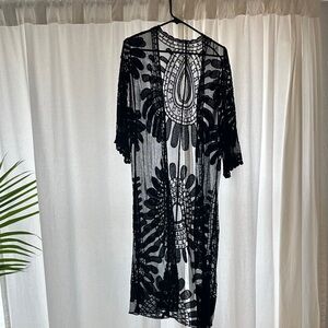 Black Sheer Lace Kimono Cover-Up
